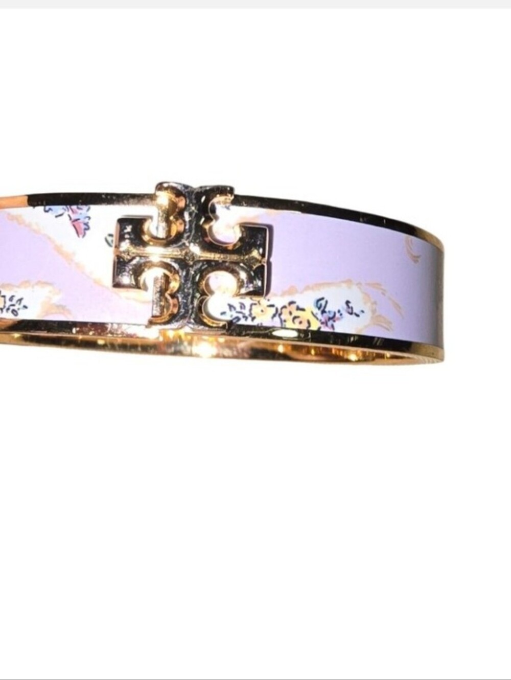 Fashion Jewelry Lavender Hinged Enamel Floral Gold-Trim Logo Hinge Bracelet - Picture 2 of 8